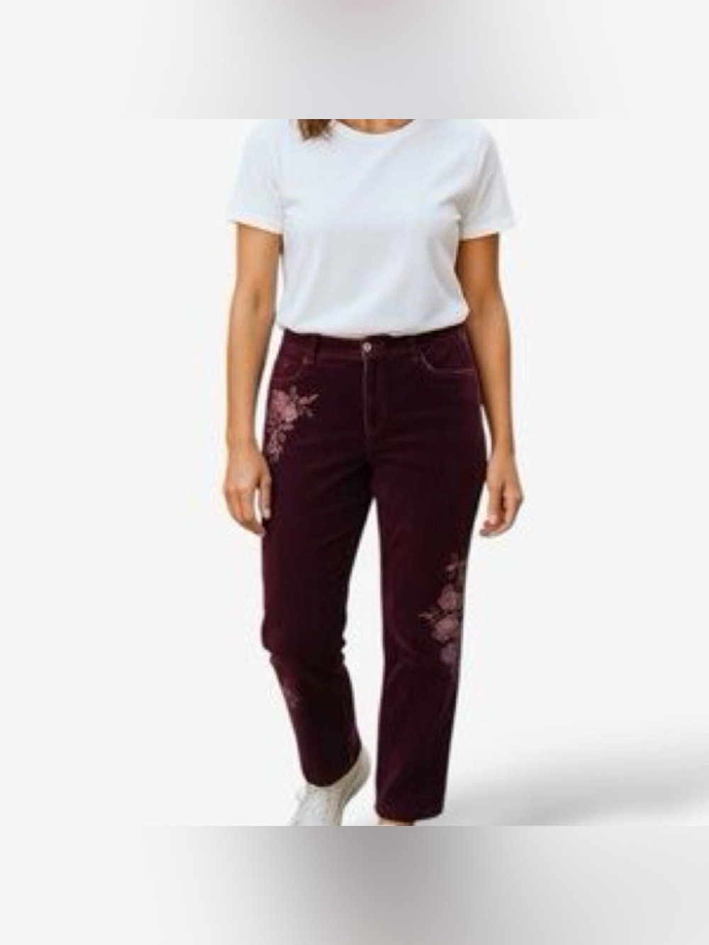 Sundance Posh Velveteen Embroidered Stretchy Jeans Women 27 Burgundy Floral Boho